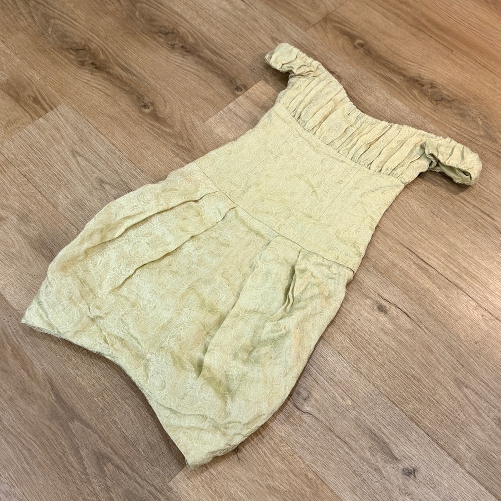 Nicole Miller Vintage Formal Mini Dress Green Gold Floral Short Cocktail Gown